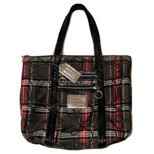 Coach Poppy Tote - Red and Black Plaid